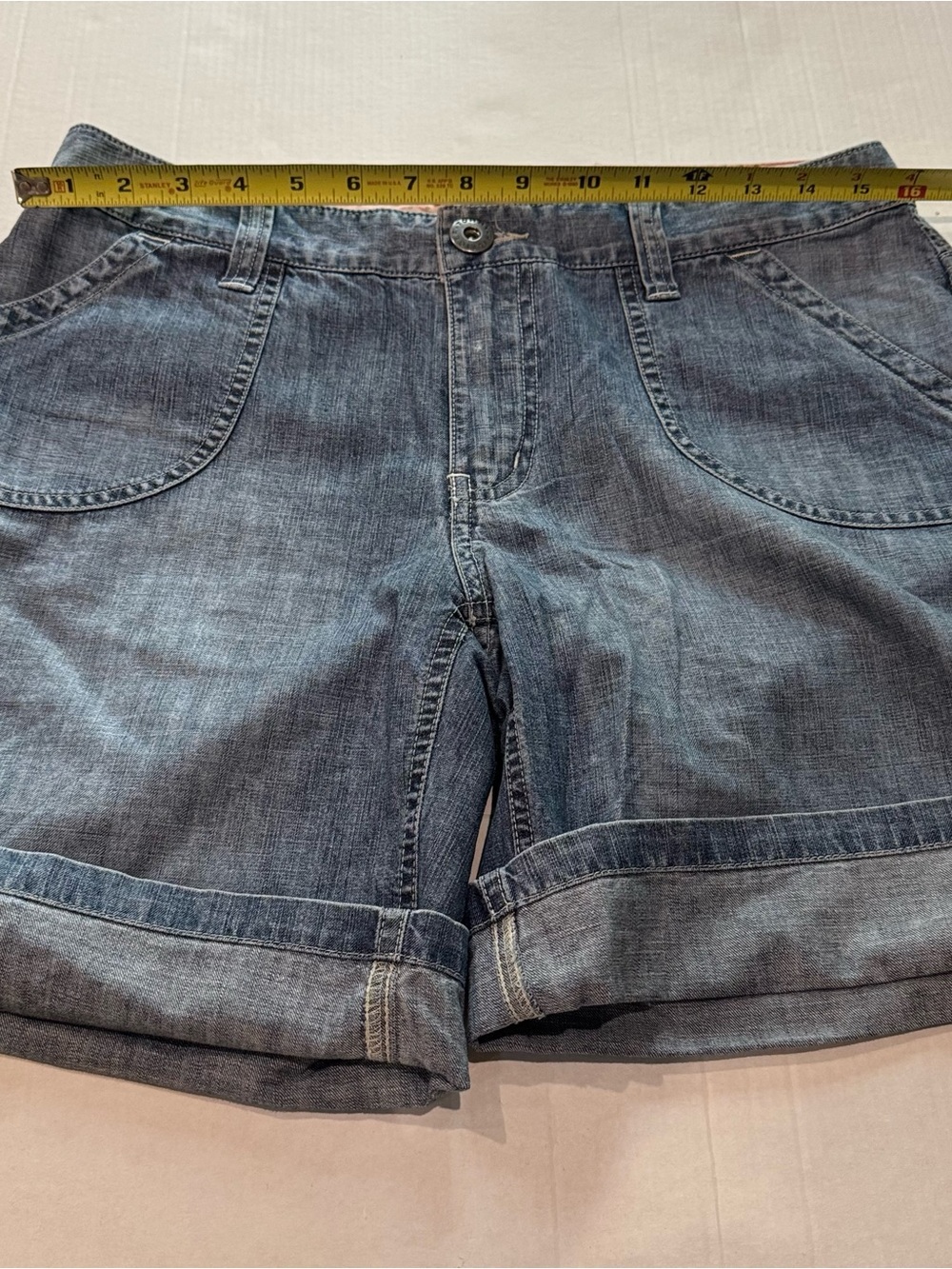 Tommy Hilfiger Polka Dot Waistband Denim Shorts - Peach and Light Blue SZ6